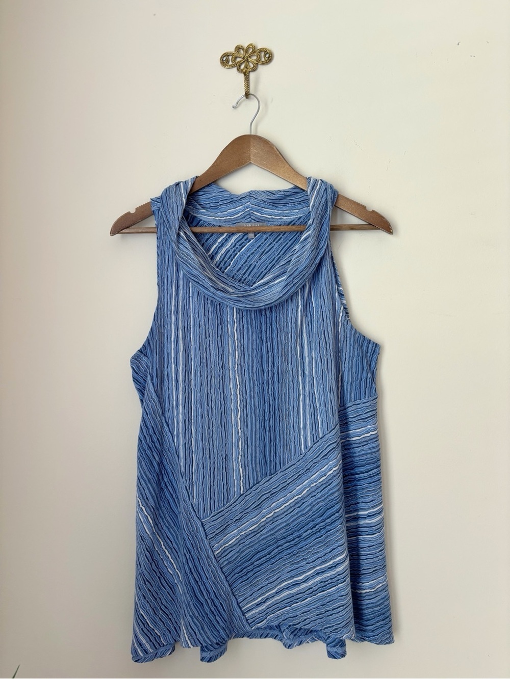 Habitat Striped Sleeveless Cowl Neck Tunic Top Medium Coastal Grandma